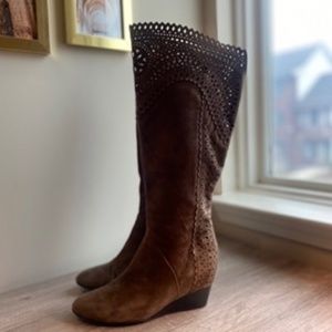 Brown Suede Knee High Boots